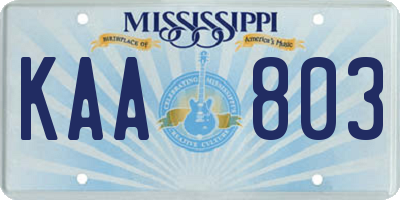 MS license plate KAA803