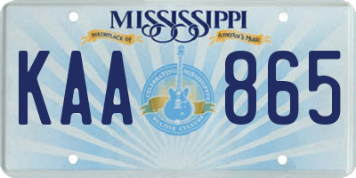 MS license plate KAA865
