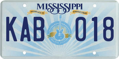 MS license plate KAB018
