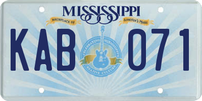 MS license plate KAB071