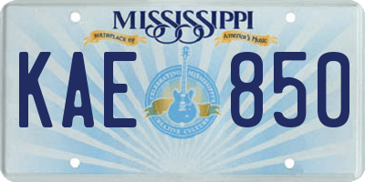 MS license plate KAE850