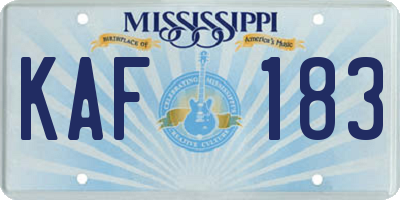 MS license plate KAF183