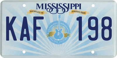 MS license plate KAF198