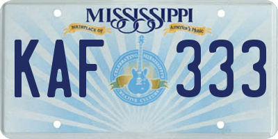 MS license plate KAF333