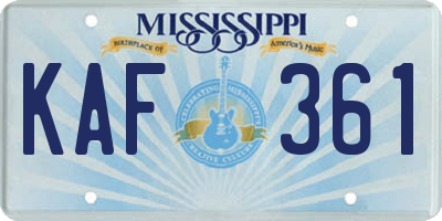 MS license plate KAF361