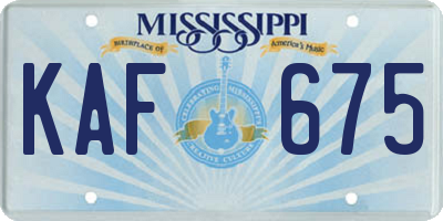 MS license plate KAF675