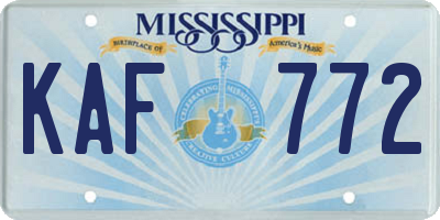 MS license plate KAF772