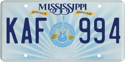 MS license plate KAF994
