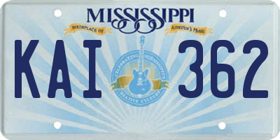 MS license plate KAI362