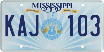 MS license plate KAJ103