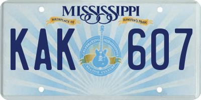 MS license plate KAK607