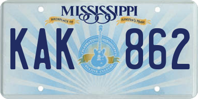 MS license plate KAK862