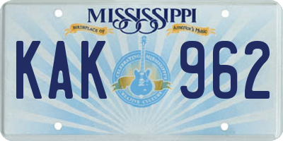 MS license plate KAK962