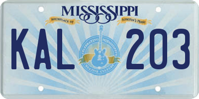 MS license plate KAL203
