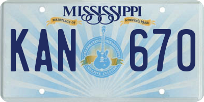 MS license plate KAN670