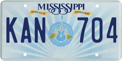 MS license plate KAN704