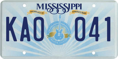 MS license plate KAO041