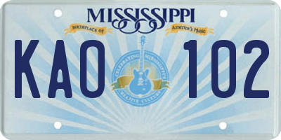 MS license plate KAO102