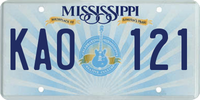 MS license plate KAO121