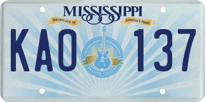 MS license plate KAO137