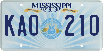 MS license plate KAO210