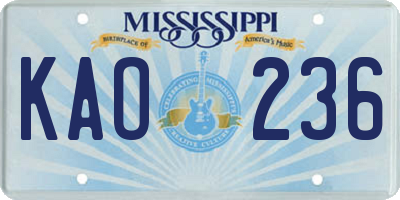 MS license plate KAO236