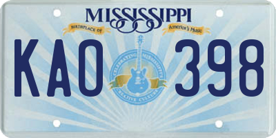 MS license plate KAO398