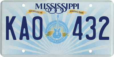 MS license plate KAO432