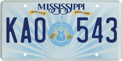 MS license plate KAO543