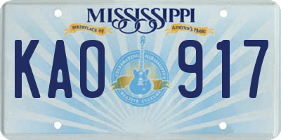 MS license plate KAO917