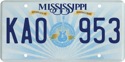 MS license plate KAO953