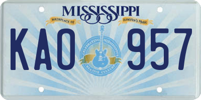 MS license plate KAO957