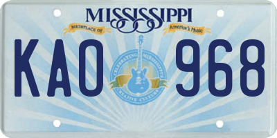 MS license plate KAO968