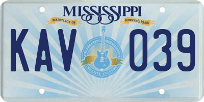 MS license plate KAV039
