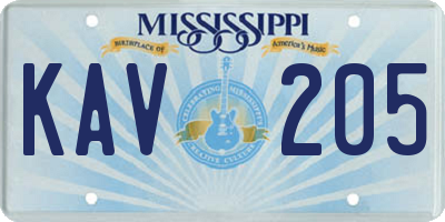 MS license plate KAV205