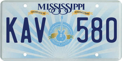 MS license plate KAV580