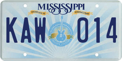 MS license plate KAW014
