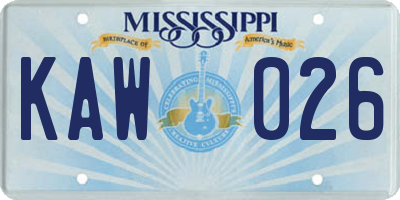 MS license plate KAW026