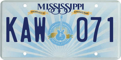 MS license plate KAW071