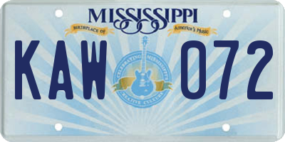 MS license plate KAW072