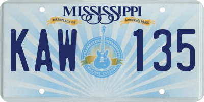 MS license plate KAW135