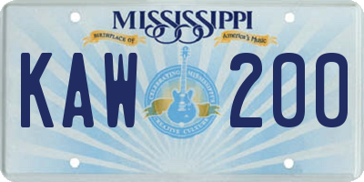 MS license plate KAW200