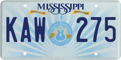 MS license plate KAW275