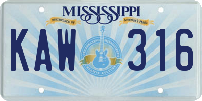 MS license plate KAW316