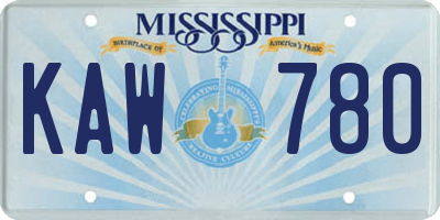 MS license plate KAW780