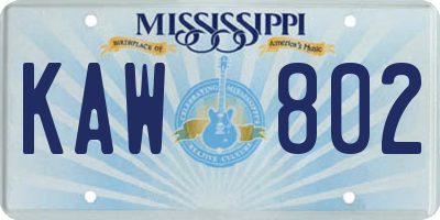 MS license plate KAW802