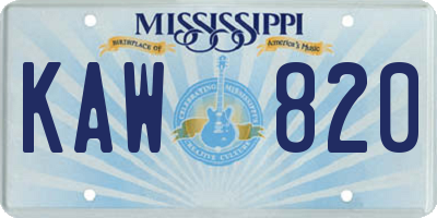 MS license plate KAW820