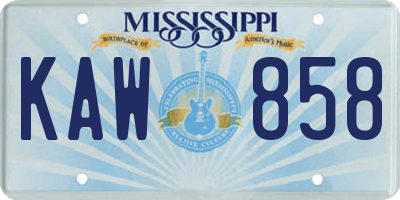 MS license plate KAW858