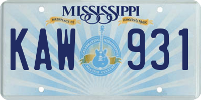 MS license plate KAW931