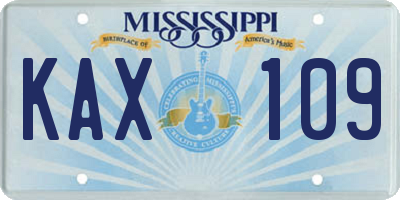 MS license plate KAX109